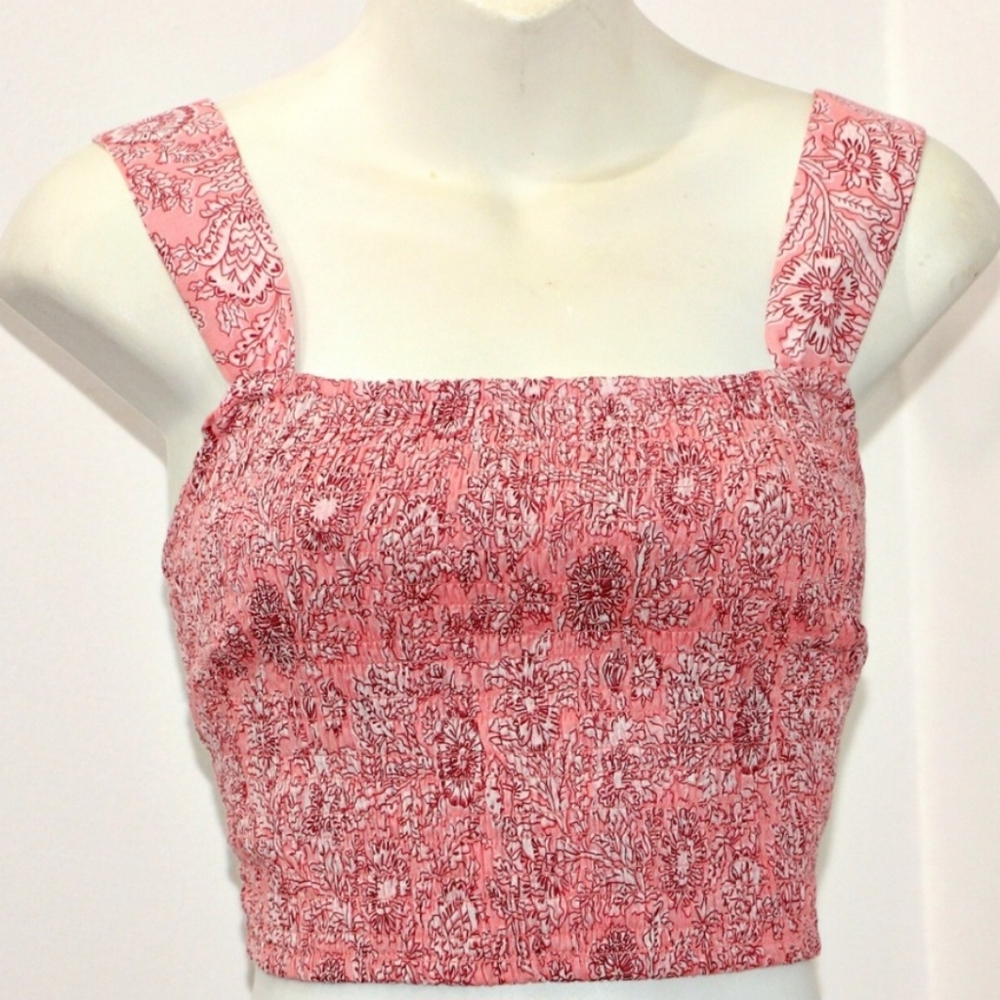 Without TagsHouse of Harlow 1960 Pink Floral Paisley Smocked Back Bow Crop Top.